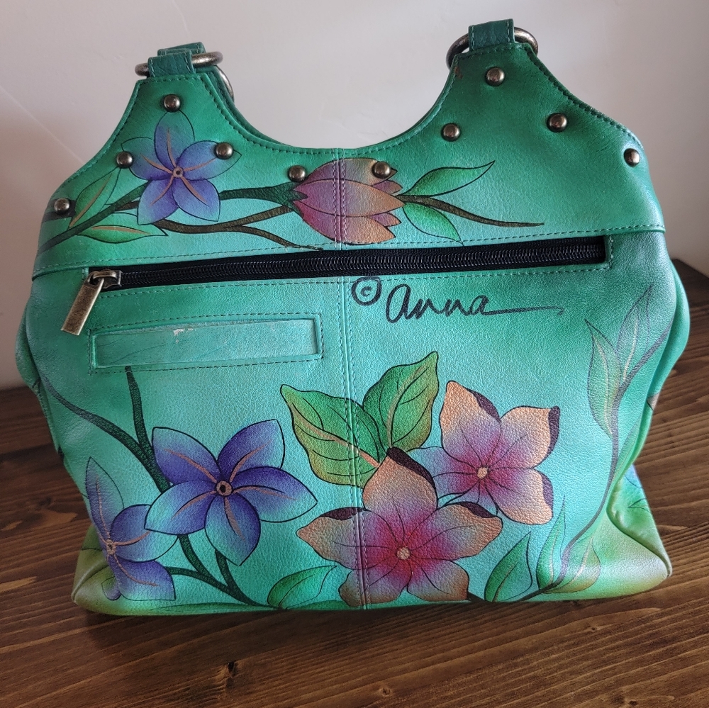 Green leather Anuschka handbag